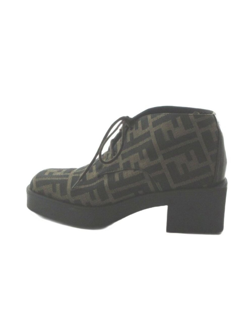 Fendi Vintage Lace-up Short Boots Platform Square Toe Zucca Pattern Canvas